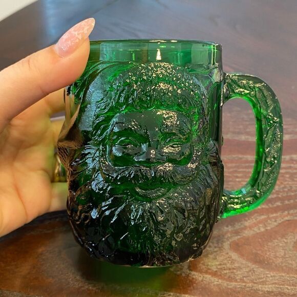 Vintage Emerald Green Glass Santa Mug Arcoroc France - Picture 2 of 5